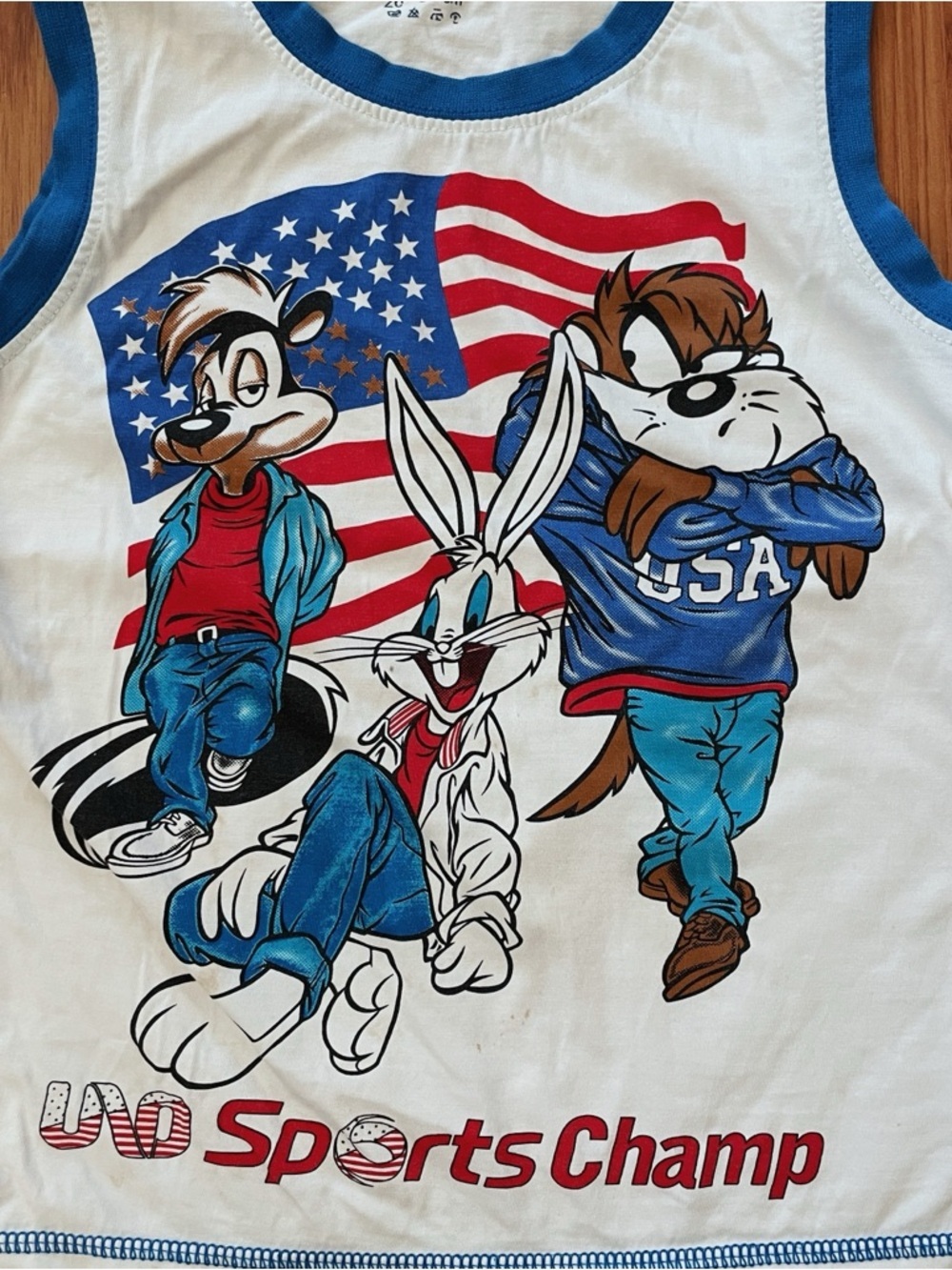 UNO KIDS White & Blue Sleeveless Sports Champ Graphic Tank Looney Tunes Kids Sm - Picture 2 of 5